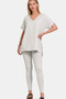 Zenana V-Neck Rolled Short Sleeve T-Shirt and Leggings Lounge Set