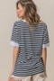 BiBi Contrast Striped Notched Knit Top