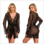 Women Plus Size Lingerie Belt Sexy Lace Pajamas See-Through Cardigan Long Sleeve Robe