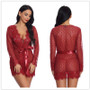 Women Plus Size Lingerie Belt Sexy Lace Pajamas See-Through Cardigan Long Sleeve Robe