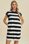 Basic Bae Full Size Striped Round Neck Cap Sleeve Mini Dress