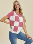 Double Take Full Size Checkered Round Neck Short Sleeve Sweater