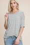 BOMBOM Striped Round Neck T-Shirt