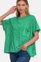 Zenana Pocketed Round Neck Dropped Shoulder T-Shirt