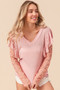 BiBi Ruffled Lace Sleeve Rib Knit Top