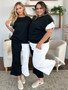 Double Take Full Size Texture Contrast T-Shirt and Wide Leg Pants Set
