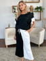 Double Take Full Size Texture Contrast T-Shirt and Wide Leg Pants Set