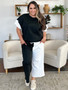 Double Take Full Size Texture Contrast T-Shirt and Wide Leg Pants Set