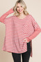 Culture Code Oversize Striped Round Neck Long Sleeve Slit T-Shirt