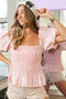 BiBi Puff Sleeve Square Neck Smocked Peplum Top