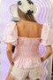 BiBi Puff Sleeve Square Neck Smocked Peplum Top