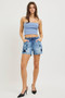 RISEN Elastic Band Slouchy Denim Shorts with Star Patched Details