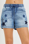 RISEN Elastic Band Slouchy Denim Shorts with Star Patched Details
