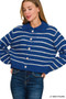 Zenana Striped Collared Button Down Sweater Cardigan