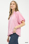Umgee Gingham Bubble Sleeve Blouse with Scallop Hem