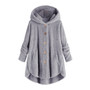 Women Button Irregular Solid Hood Coat