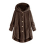 Women Button Irregular Solid Hood Coat