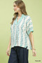 Umgee Mix Print Boho Blouse with Contrast Trim