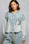 POL Floral Embroidered Button Down Long Sleeve Shirt