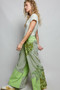 POL Striped Floral Patchwork Wide leg Pants with Side Big Star Patch
