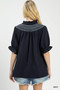 Umgee Textured Henley Blouse with Ruffle Cuffs