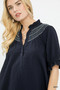Umgee Textured Henley Blouse with Ruffle Cuffs