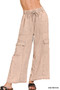Zenana Washed Linen Elastic Band Waist Cargo Pants