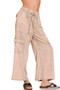 Zenana Washed Linen Elastic Band Waist Cargo Pants