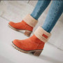 Autumn and winter Women mid-tube chunky heel suede snow boots