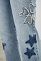 High Rise Star & Heart Patched Dad Jean W/Stretch