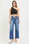 RISEN Elastic Band High Rise Cropped Wide Jeans