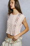 POL Floral Print Patch Round Neck Cropped T-Shirt with Lace Trim
