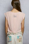 POL Floral Print Patch Round Neck Cropped T-Shirt with Lace Trim