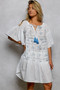 POL Tied Tassel Embroidery Half Flared Sleeve Mini Dress