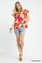 Umgee Floral Print Blouse with Contrast Trim