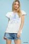 Umgee Abstract Applique Split Neck Top