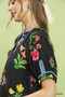 Umgee Botanical Print Contrast Trim Button Blouse