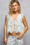 POL Geometric Crochet Cropped Vest with Scalloped Edge Fringe Trim
