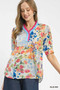 Umgee Floral Contrast Pleat Neck Top