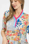 Umgee Floral Contrast Pleat Neck Top