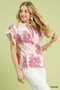 Umgee Mix Floral Ruffle Sleeve Blouse