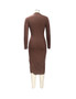 Fall Solid Sexy Slim Fit Double Slit High Neck Long Sleeve Ribbed Dress