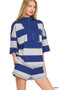 Zenana Frenchterry Striped Half Zip Top & Shorts Set