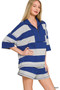 Zenana Frenchterry Striped Half Zip Top & Shorts Set