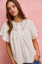 SO ME Cotton Gauze Lace Trim Flutter Sleeves Blouse Top