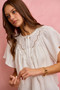 SO ME Cotton Gauze Lace Trim Flutter Sleeves Blouse Top