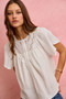 SO ME Cotton Gauze Lace Trim Flutter Sleeves Blouse Top