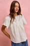 SO ME Cotton Gauze Lace Trim Flutter Sleeves Blouse Top