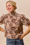 SO ME Texture Floral Mesh Top With Back Button Closure