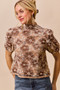 SO ME Texture Floral Mesh Top With Back Button Closure